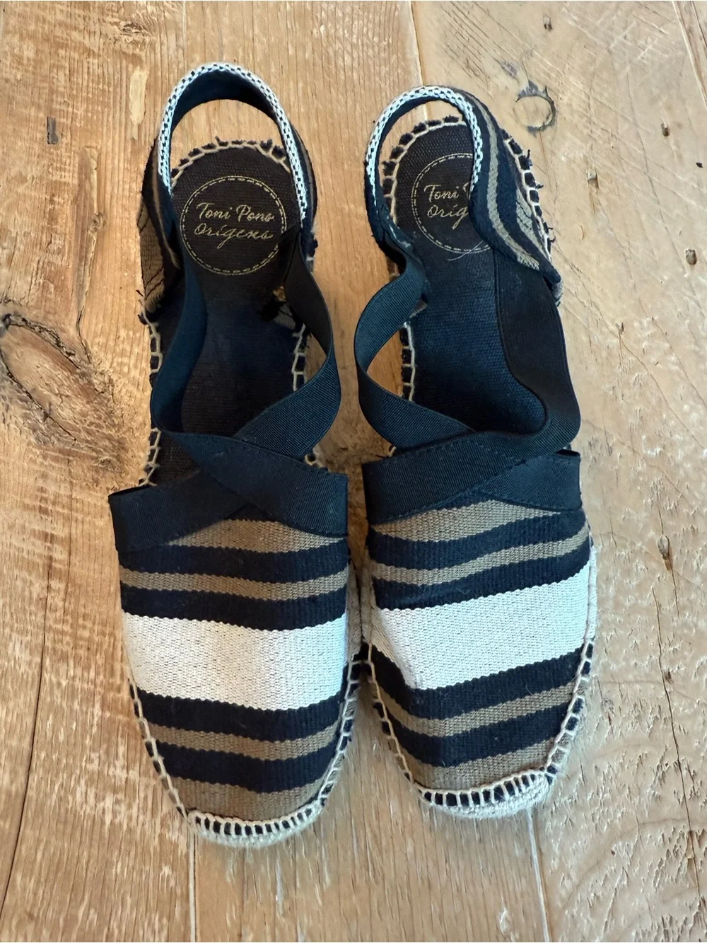 Toni Pons Women’s Striped Espadrille Wedge Sandals - Black & Brown 37 US 6
